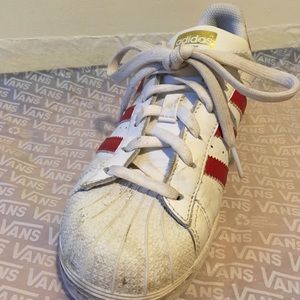 White and Red Adidas Superstars